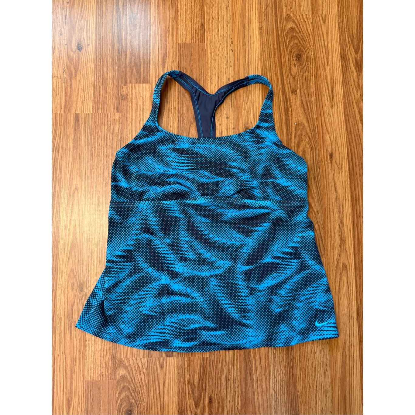 Nike Women's Racerback Pixelated Abstract Print Active Swim Tankini Top Blue 1x